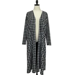 LuLaRoe Duster with Pockets Black and White Plaid Size Medium